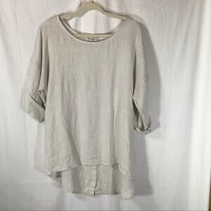 Terzo Millennio Made In Italy Cream Linen Hi Low Oversized Lagenlook Top Large